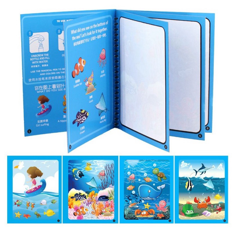 Mainan Edukasi Magic Water Book Buku Mewarnai Spidol Air SS202