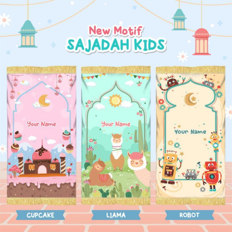 Afsheenastore sajadah anak Karakter Custom Nama motif baru