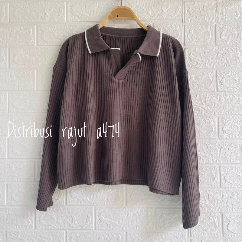 KAKAKNA POLO SWEATER RAJUT POLOS ATASAN LENGAN PANJANG WANITA