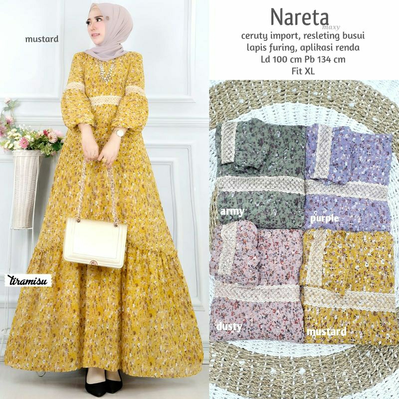 NARETA gamis bunga ld 100 by Tiramisu maxy dress ceruty babydoll full furing busui friendly