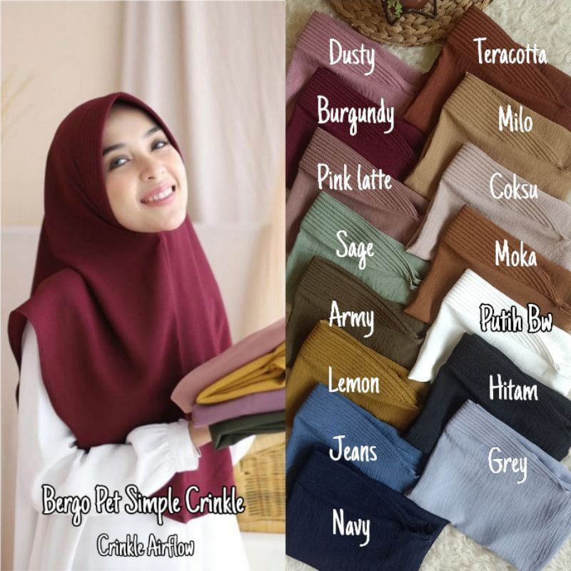 (COD)JILBAB INSTAN BERGO CRINKLE PET/BERGO CRINKLE AIRFLOW PREMIUM/ BERGO CRINKLE SIMPLE PET M/ BERG