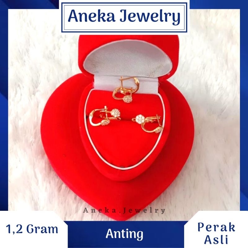 Anting Jepit Cor Mata Bulat, Sepuh Emas Kunin, Perak 925