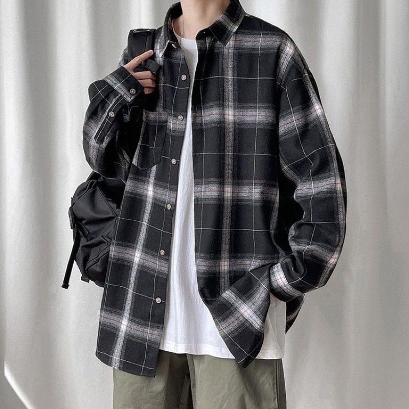 kemeja flanel pria over size jumbo XXL XXXL lengan panjang