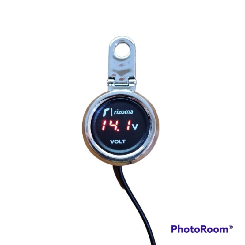 Voltmeter Aki Digital Bulat LED Plus Breket Dudukan Spion Volt Meter Aki Universal