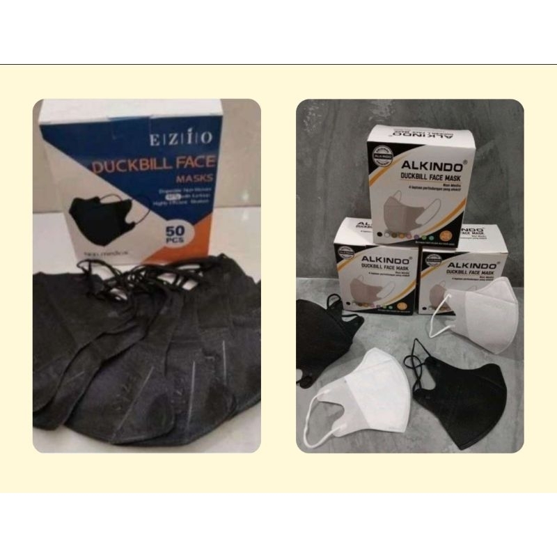 MASKER DUCKBILL GARIS ALKINDO HITAM PUTIH &amp; EZIO HITAM ISI 50