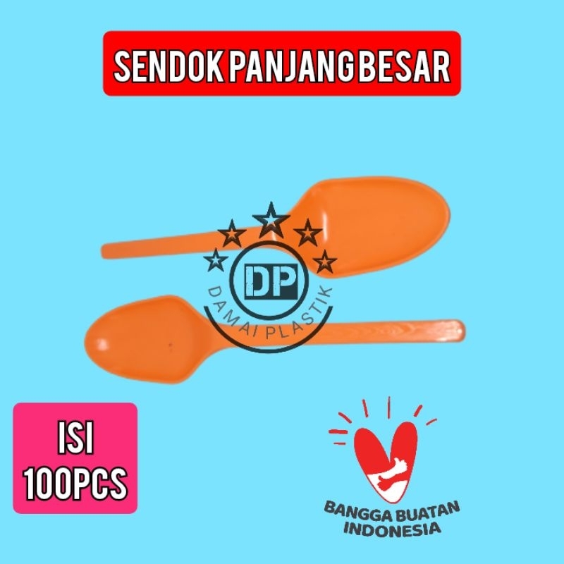 Isi 100pcs Sendok Plastik Panjang Makan Bisa Buat Kuah 2in1 Premium Kwalitas Tebal Warna Orange Kuning Biru Pink Hitam Hijau biru