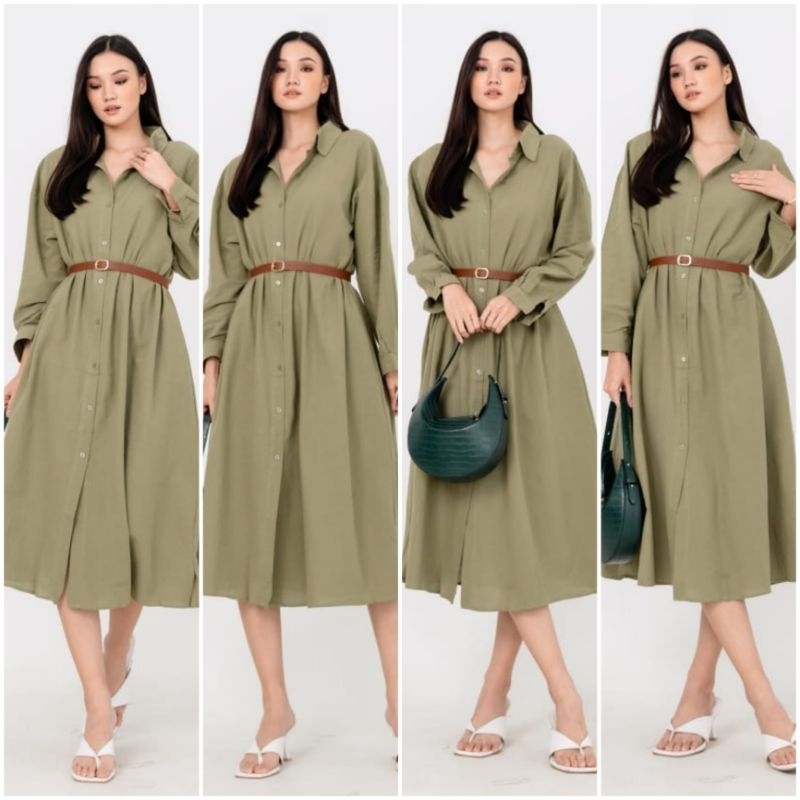 ❣️ SPECIAL PRICE ♡ PREMIUM ♡ ORIGINAL ! RACHELLY TUNIK BIG SIZE COLLAR BUTTON MIDI DRESS WITH BELT ( BUSUI BUMIL HIJAB FRIENDLY )