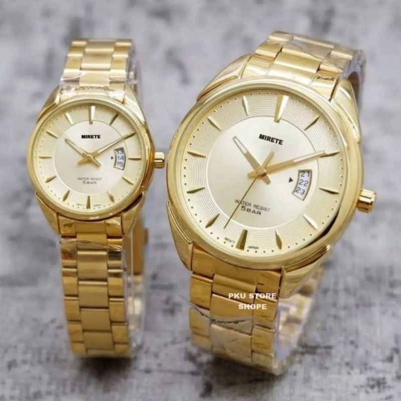 JAM TANGAN COUPLE MIRETE ORIGINAL STRAP RANTAI TANGGAL AKTIF PRIA DAN WANITA TAHAN AIR  /JAM TANGAN IMPORT QUARTZ ANALOG MEWAH ELEGAN REALPICT DIJAMIN SESUAI FOTO