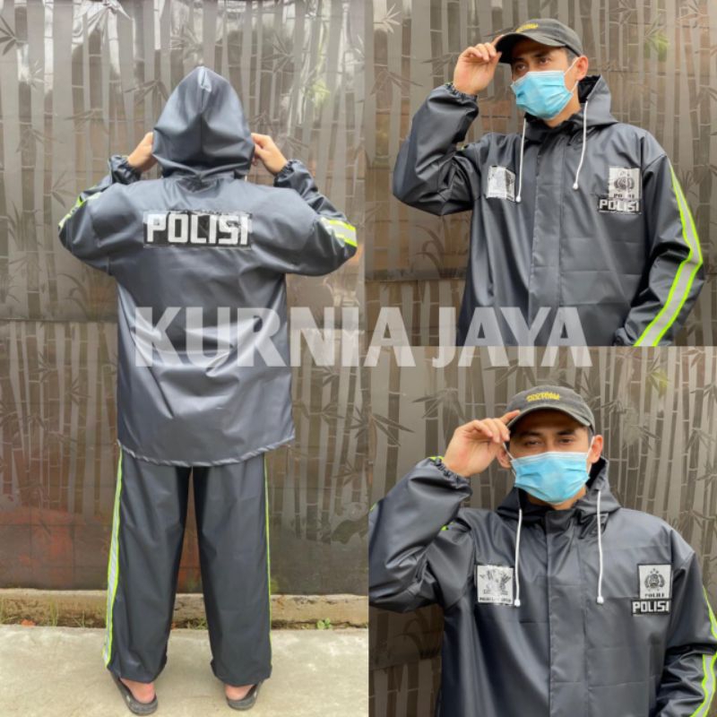 JAS HUJAN POLISI TERBARU BAHAN DOBEL 2 LAPIS ANTI REMBES / JAS HUJAN POLISI 1STEL TERBARU JAS HUJAN 
