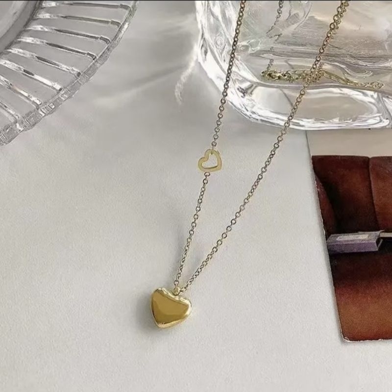 kalung cantik love hati + box anti karat titanium cantik