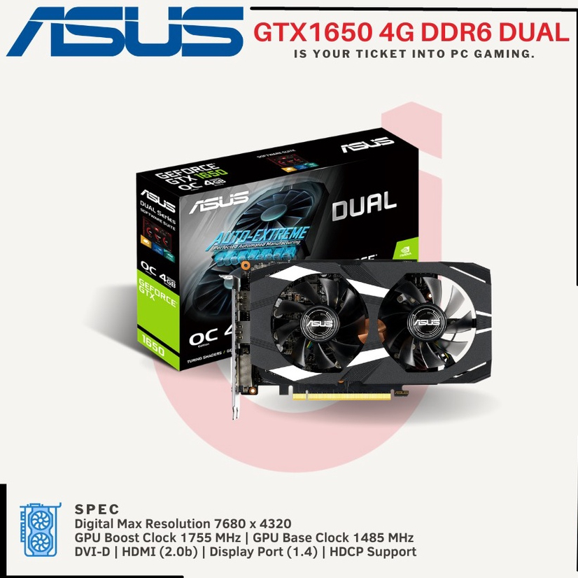 Vga ASUS Dual Geforce GTX 1650 OC 4GB DDR6 card