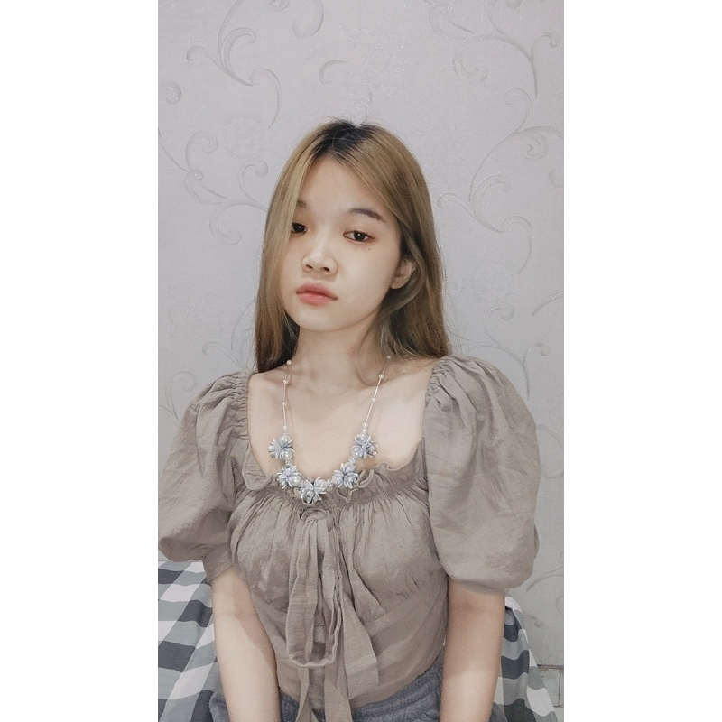 Cassandra Flowery Pearl Crystal Necklace Kalung Hijab Panjang Bunga Mutiara Motif Marmer Marble