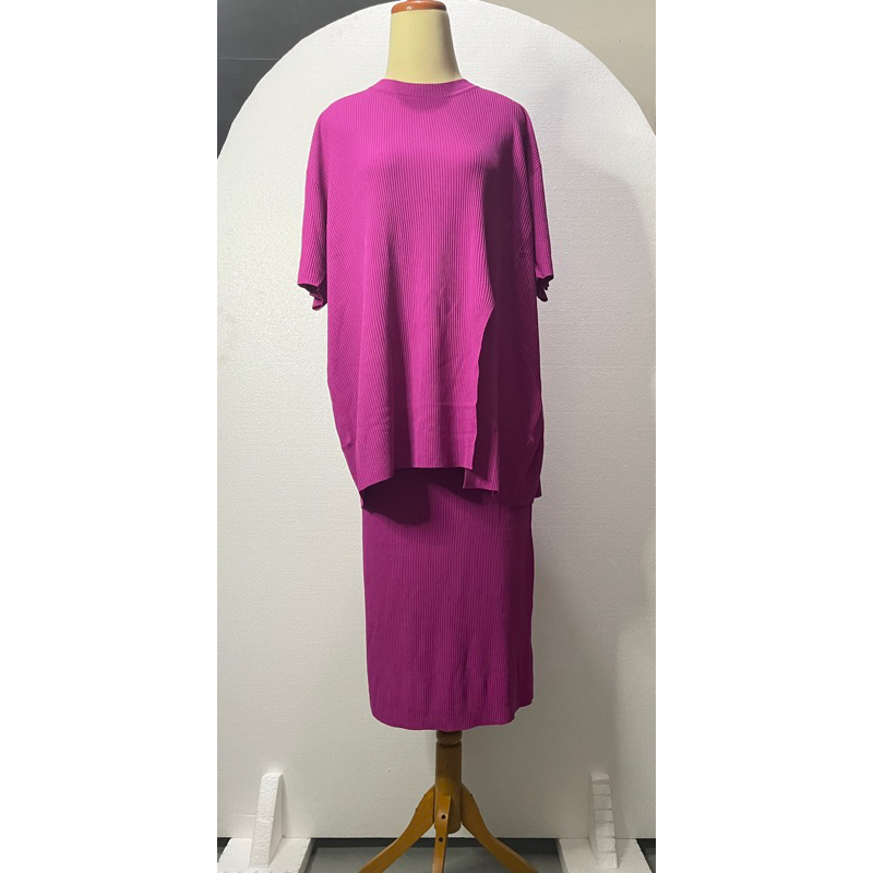 New Bangkok Import One Set Knit Top Atasan & Rok Skirt Fuschia