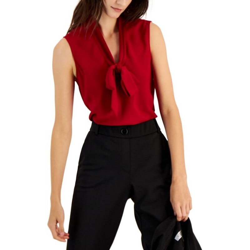 Kasper/Black Label Tie Front Sleeveless Top