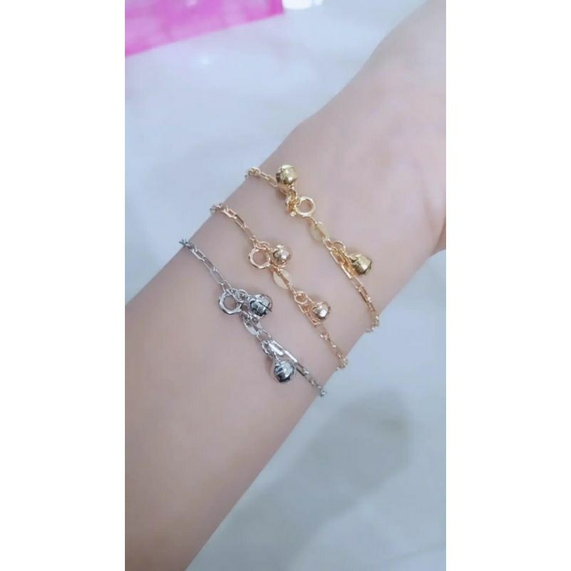 gelang tangan rantai paperclip+2bel/perak asli silver 925 lapis emas/perhiasan fashion wanita terbaru