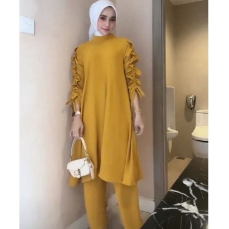 Herlin Set Long Tunik Cringkle Airflow/Setelan Long Tunik Cringkle Jumbo Ld120