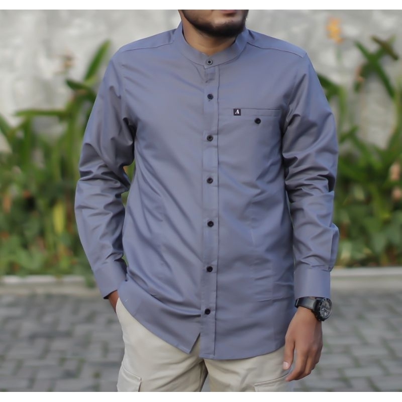 KEMEJA KOKO KURTA PRIA BERKUALITAS LENGAN PANJANG WARNA NAVY MAROON PUTIH HITAM ABU UKURAN M L XL