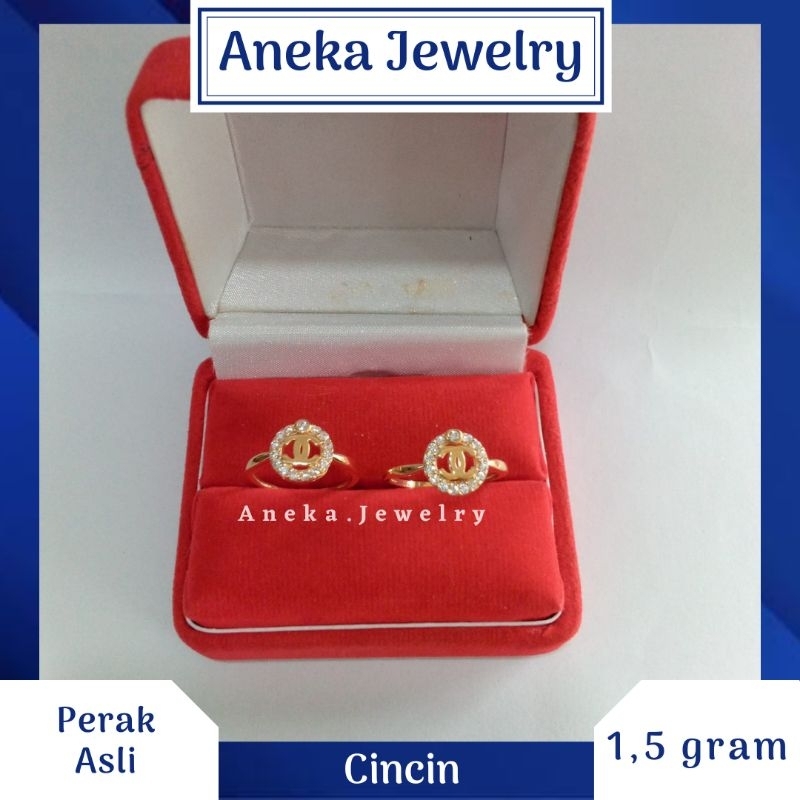 Cincin Ukir Mata Bulat, Sepuh Emas Kuning, Perak 925