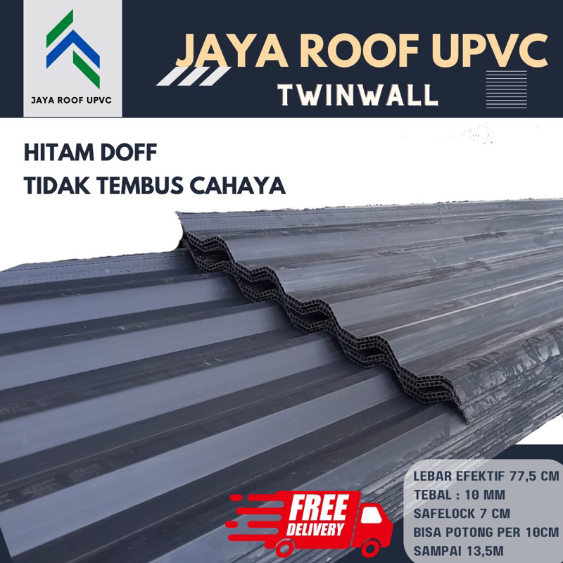 Atap UPVC Jaya Roof Hitam, Putih, dan Biru Doff - Setara Alderon Holodeck - Rooftop dr Shield