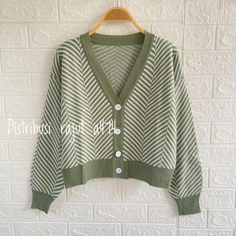 GITA26 CARDIGAN RAJUT CROP TEBAL MOTIF BLASTER STRIPE ATASAN LENGAN PANJANG WANITA