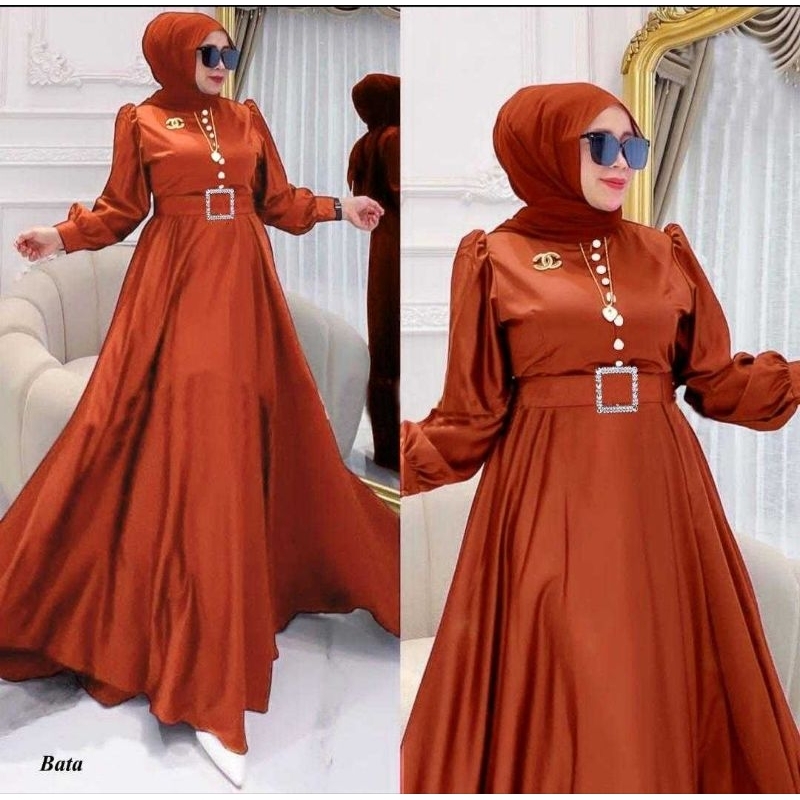 RR Gamis Ferikha Baju Muslim Wanita Dress Lebaran Dress Mewah Dress Polos Dress Satin Gamis Mewah Ga