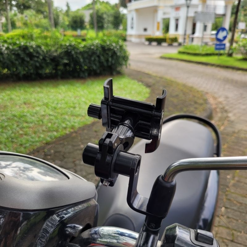 Breket Bracket Spion Motobar Plain Alumunium Alloy Holder Hp Dudukan Lampu Tembak Gopro di Spion Motor