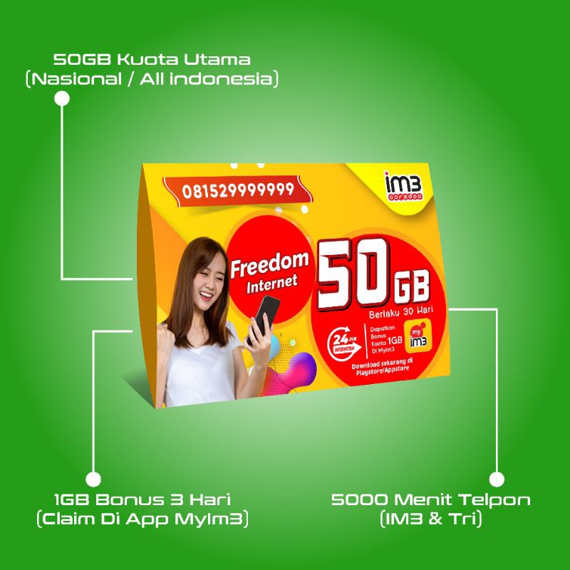 Kartu Perdana Indosat IM3 Freedom Internet Sensasi 50GB