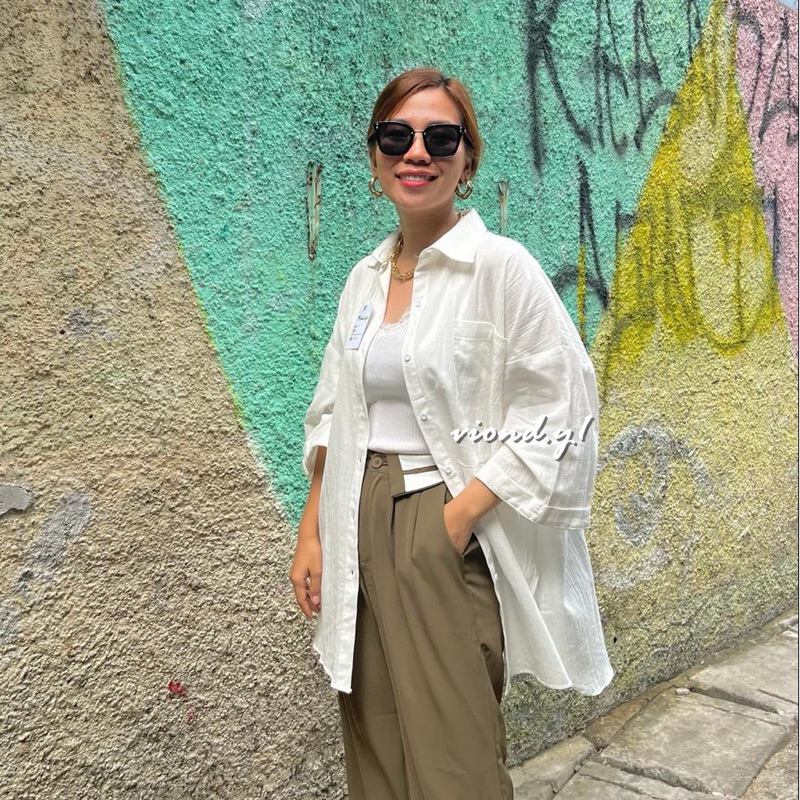 Tunic Linen Kemeja Oversize wanita Ld 142 cm E45