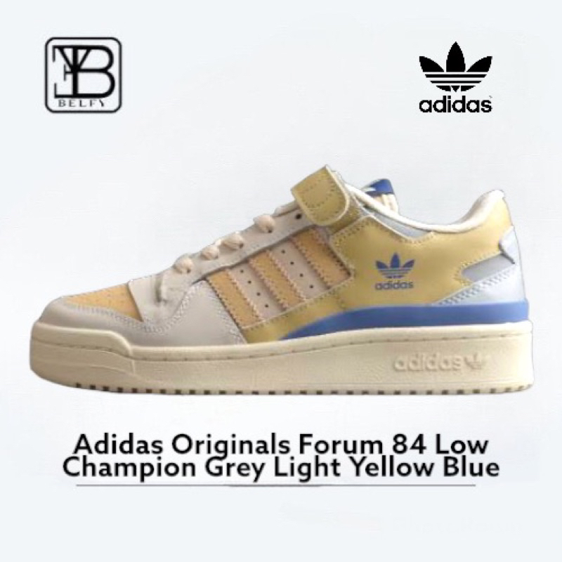 (BLFY) Sepatu Adidas Originals Forum 84 Low Champion Grey Light Yellow Blue