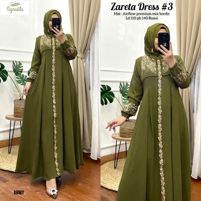 Fashion Muslim Gamis MAROKO ZARETA BORDIR Dress Maxy mewah bordiran rempel terlaris