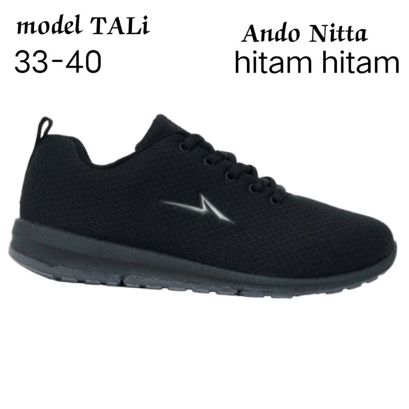 Sepatu sekolah ando plano hitam polos hitam putih hitam fuxia 33-40 SD SMP