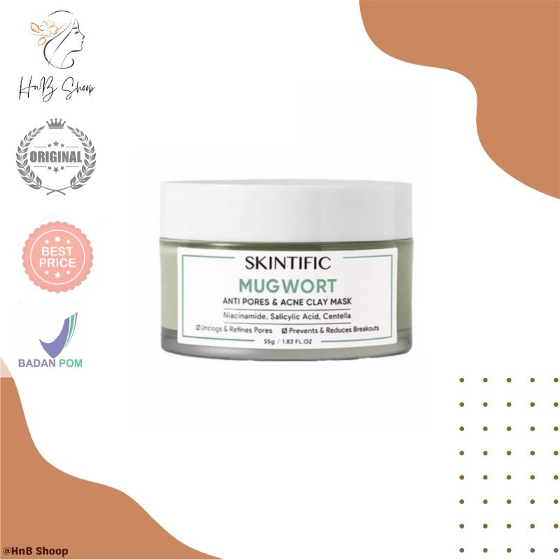 Skintific Mugwort Anti Pores & Acne Clay Mask 55 gram | Cocok Untuk Semua Jenis Kukit