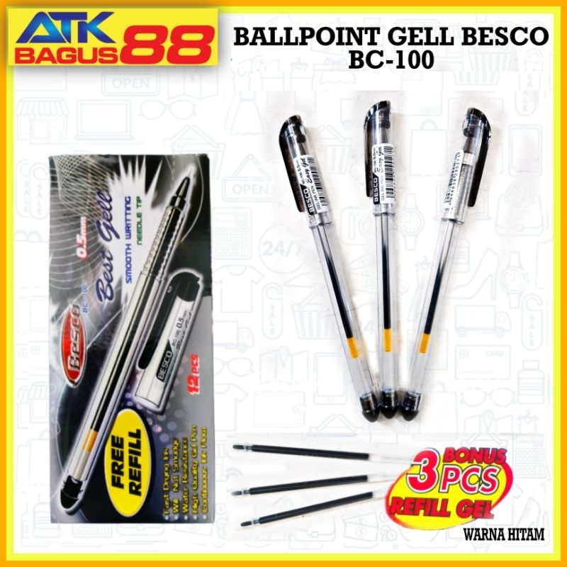 ballpoint gell hitam pen besco bc-100 /ballpoint gell hitam/pulpen gell hitam murah