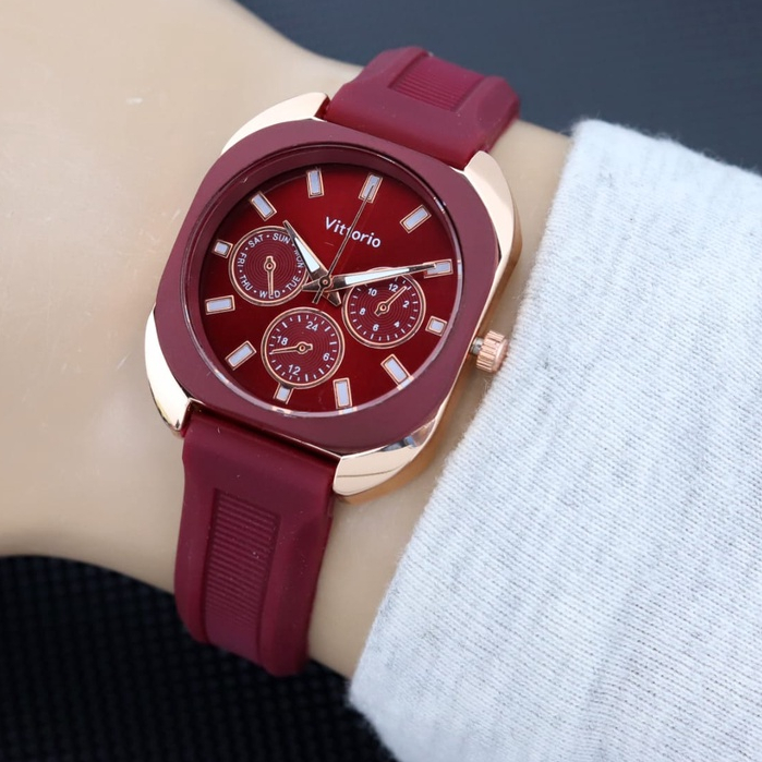 BISA COD ✅Jam Tangan Wanita Vittorio Chrono variasi strap Karet Anti Air