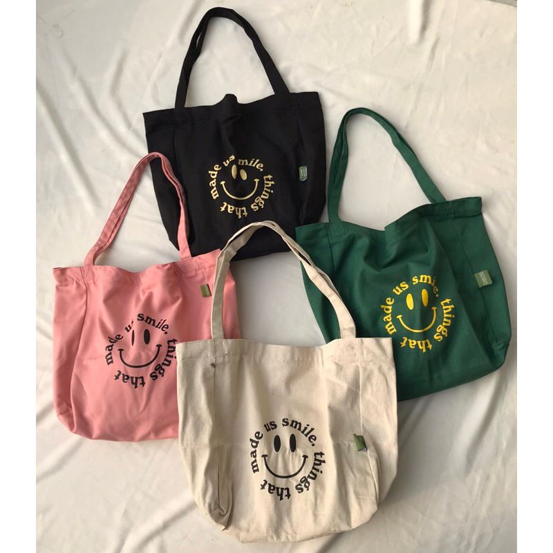 Balo Canvas Tote Bag Resleting Kantong Sablon - Cabiciks