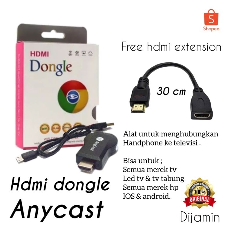 ANYCAST DONGLE + HDMI EXTENSION / ALAT UNTUK MENYAMBUNGKAN HP KE TV / PENGHUBUNG HP KE TV LED / PENYAMBUNG HP KE TV LCD