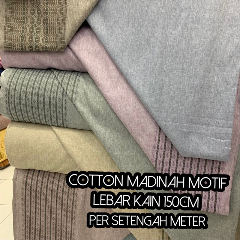 Kain Katun Madinah Bordir / Cotton Madinah Motif & Bahan Koko Putih Per Setengah Meter