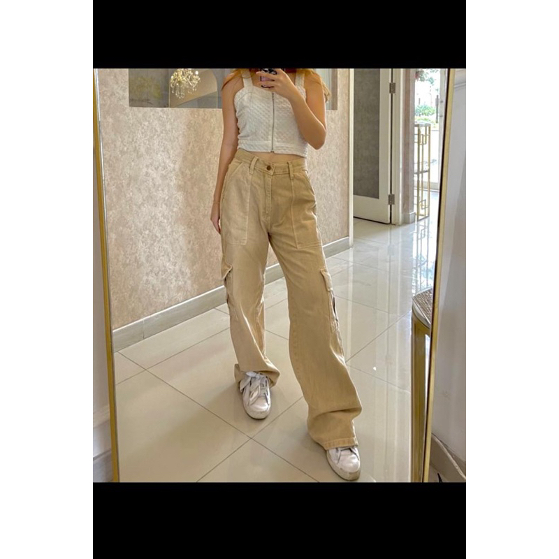 Sevins - Highwaist jeans cargo cream 27-34