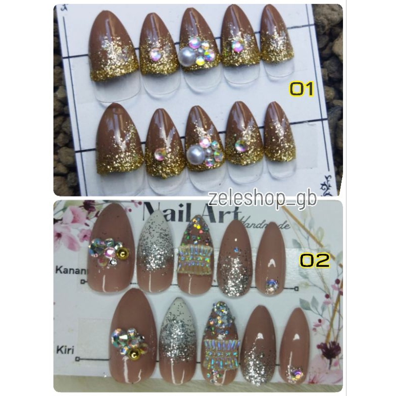 KUKU PALSU HIAS NAIL ART COKLAT MUTIARA / NAIL ART