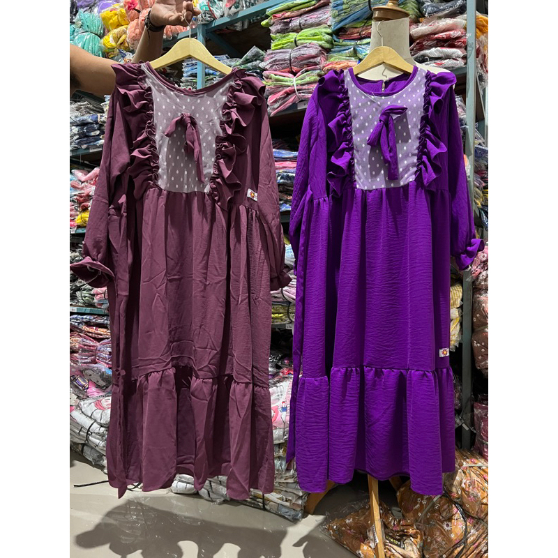 Gamis Anak 2 3 4 7 8 9 10 Tahun Anak Cewek Perempuan Tanggung Crinkle Pita Tali Terbaru Kekinian Viral muslimah gamis crinkle kringkel brokat fatonah shop (Gamis Putri Ayu )