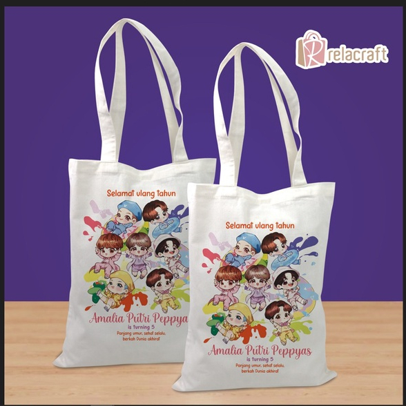 TOTEBAG ULANG TAHUN/TAS KEKINIAN/TAS KOREA/TEMA BTS/TAS BLACU/TAS TOTEBAG