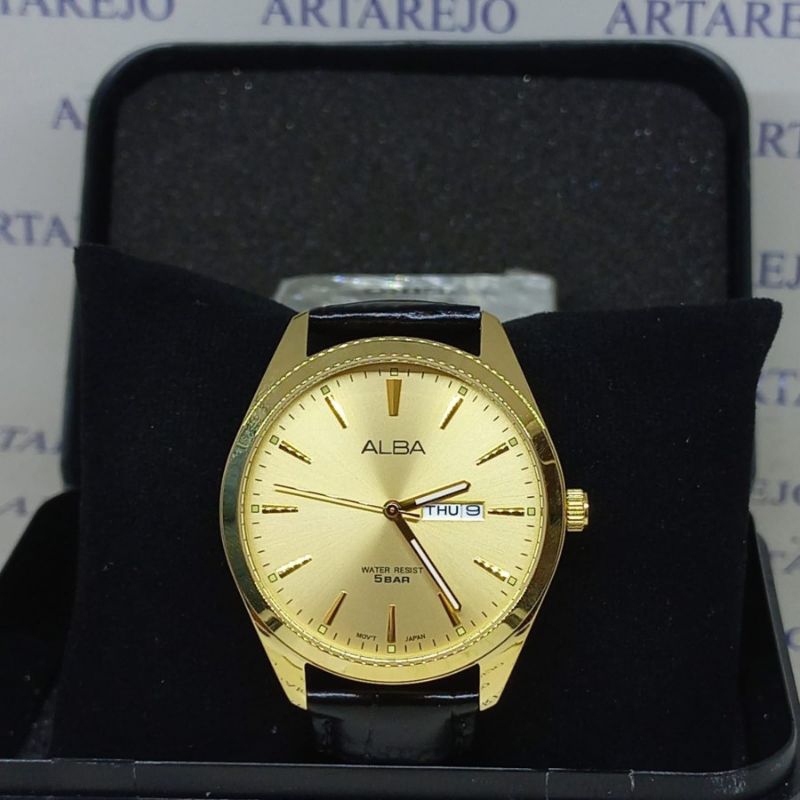 ALBA AJ6196X1 JAM TANGAN PRIA KULIT HITAM GOLD ORIGINAL