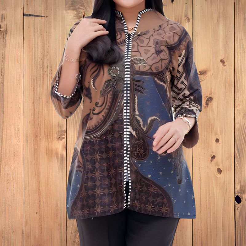 blouse batik berlian biru original arta batik super baju baru atasan batik modern batik ori 3.3 23 b