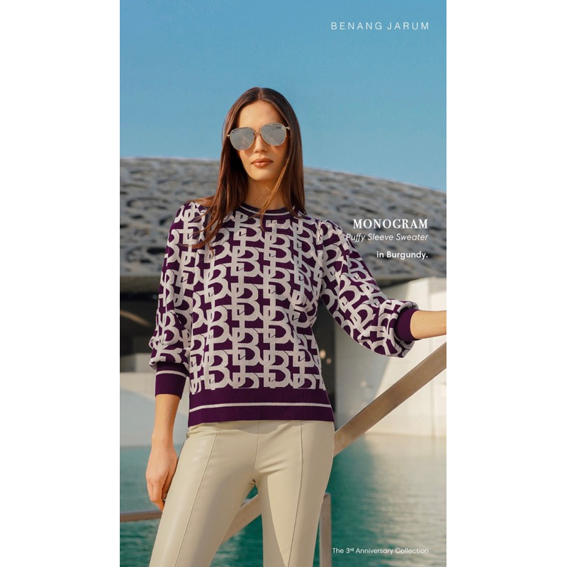 Monogram Benang Jarum Puffy Sleeve Sweater