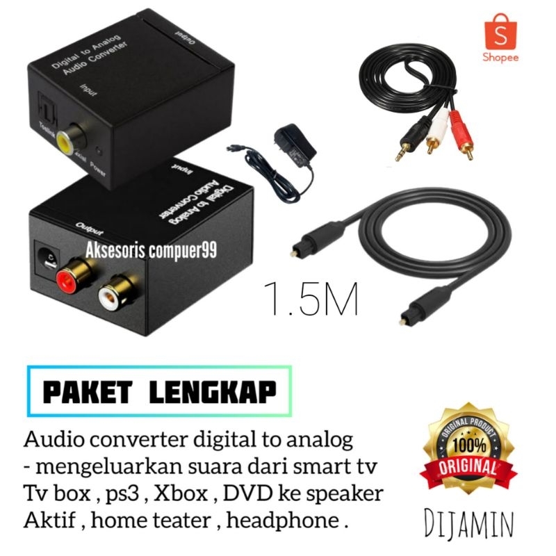 [ PAKET KOMPLIT ] Audio converter Digital to analog + Kabel optik Audio tv BAE 1.5 meter + Kabel rca 2 in 1 / Converter audio digital to analog / Optical Audio converter