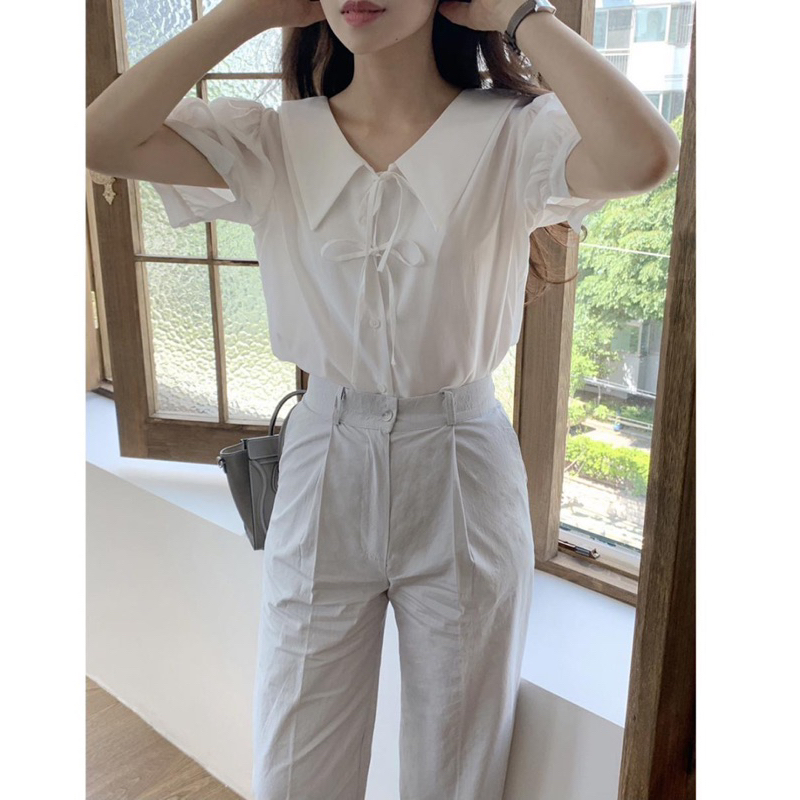 [TERA]Blouse wanita lengan pendek pita kancing Korea Style