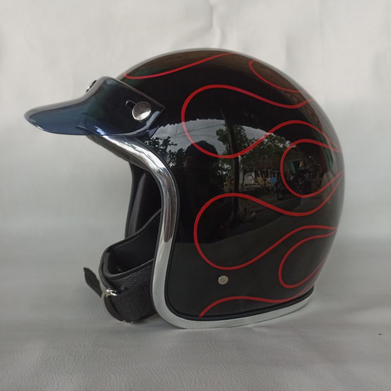 Helm Slim Head Flame Hitam Merah Slim Head 500tx