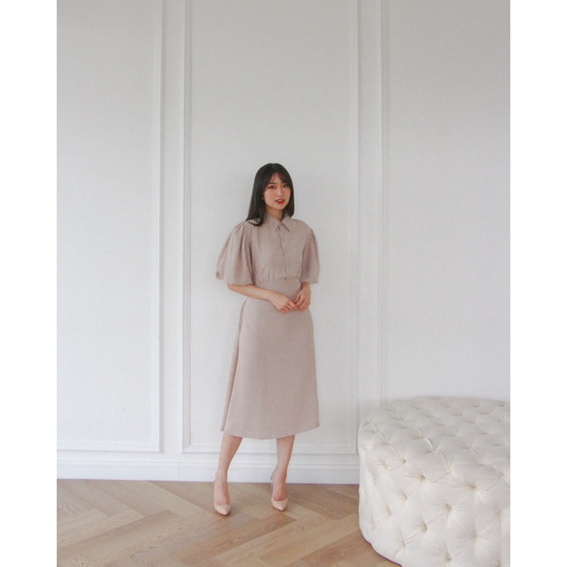 KANON - Maeda Shirt Dress - Dress kemeja midi lengan balon vintage korean look