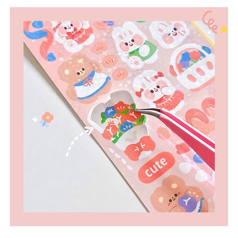 READY STOCK BISA COD - CUTE STIKER LASER GLITTER KARAKTER KARTUN HEWAN BERUANG KELINCI LUCU GAYA REMAJA CEWEK KPOP KOREA IDOL DEKORASI PHOTOCARD TOPLOADER AESTHETIC DIY JURNAL SCRAPBOOK DIARY HP CASING LAPTOP FANCY ELEGAN MEWAH PREMIUM IMPOR MURAH KAWAII