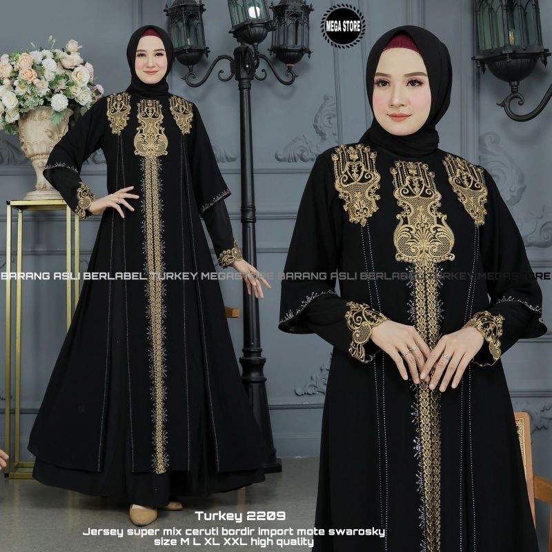 Baju Gamis Wanita Abaya Turkey Turki Hitam 2209 Dress Dres Jubah Hitam Ori Megastore